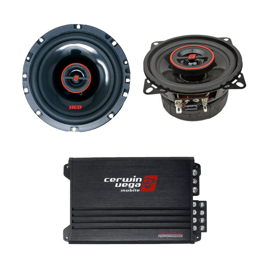 Cerwin Vega H740 (HED Series 4" 2-Way Coaxial Speakers) + H7652 (HED Series 6.5" 2-Way Coaxial Speakers) + XED4004D (XED Series 4-Channel Full Range Class-D Amplifier)