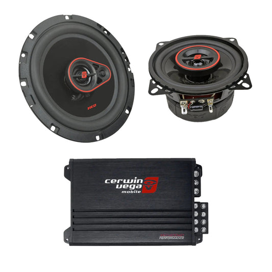 Cerwin Vega H740 (HED Series 4" 2-Way Coaxial Speakers) + H7653 (HED Series 6.5" 3-Way Coaxial Speakers) + XED4004D (XED Series 4-Channel Full Range Class-D Amplifier)