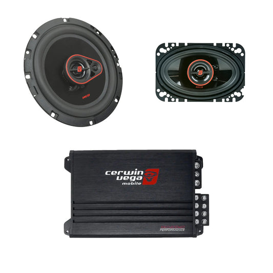 Cerwin Vega H746 (HED Series 4"X6" 2-Way Coaxial Speakers) + H7653 (HED Series 6.5" 3-Way Coaxial Speakers) + XED4004D (XED Series 4-Channel Full Range Class-D Amplifier)