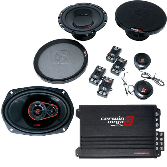 Cerwin Vega H765C (HED Series 6.5" 2-Way Component Speaker System) + H7683 (HED Series 6"x8" 3-Way Coaxial Speakers) + XED4004D (XED Series 4-Channel Full Range Class-D Amplifier)