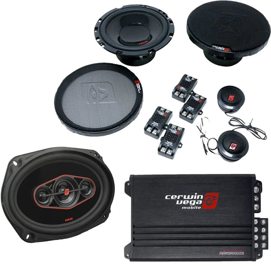 Cerwin Vega H765C (HED Series 6.5" 2-Way Component Speaker System) + H7694 (HED Series 6"x9" 4-Way Coaxial Speakers) + XED4004D (XED Series 4-Channel Full Range Class-D Amplifier)