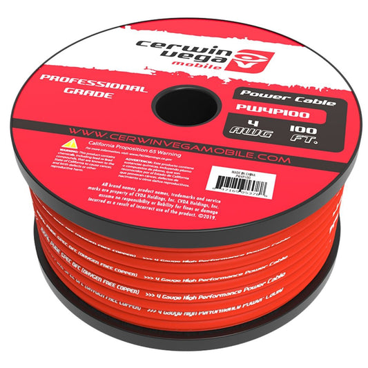 Cerwin Vega PW4P100 Power Wire 4 Gauge, OFC, Frost Red 100ft. Spool