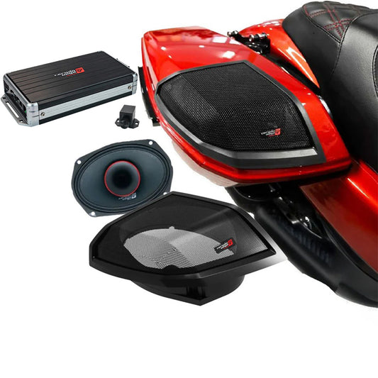 Cerwin Vega RPMPH694LK24 (2024+ Harley Davidson® Cut-In Lid Kit with PH694 (4Ω) Speakers) + B52 (Stealth Bomber 2-Channel Class-D Full Range Amplifier)