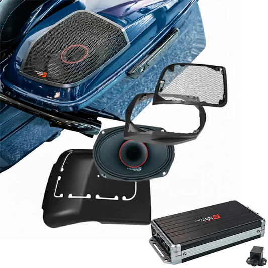 Cerwin Vega RPMPH694LK (2014-2023 Harley Davidson® Cut In Lid Kit with PH694 (4Ω)) + B52 (Stealth Bomber 2-Channel Class-D Full Range Amplifier)