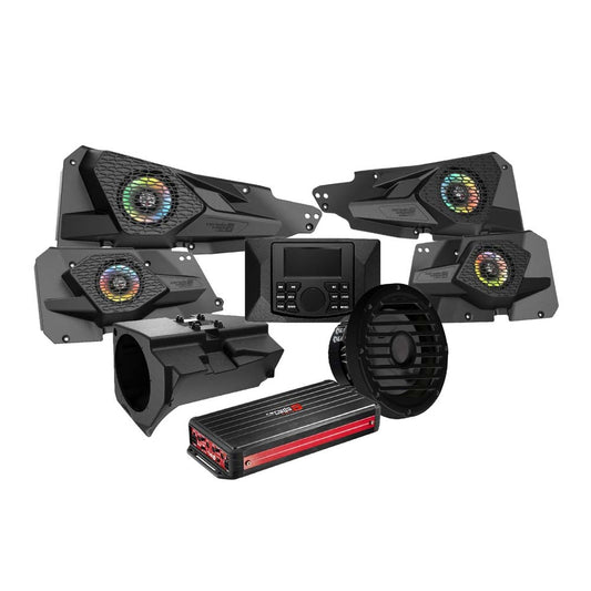 Cerwin Vega RPMRZRKD42 4DR KIT Complete Audio Upgrade Kit for 2014+ RZR© 2DR / 4DR, Includes a Digital Media Receiver, an Amplifier, 4 Speakers and 10” Subwoofer