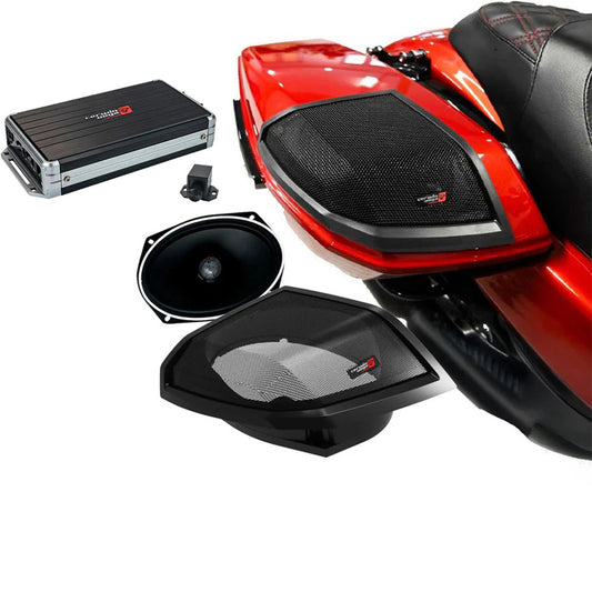 Cerwin Vega RPMST694LK24 (2024+ Harley Davidson® Cut-In Lid Kit with Stroker ST69CX (4Ω) Speakers) + B52 (Stealth Bomber 2-Channel Class-D Full Range Amplifier)