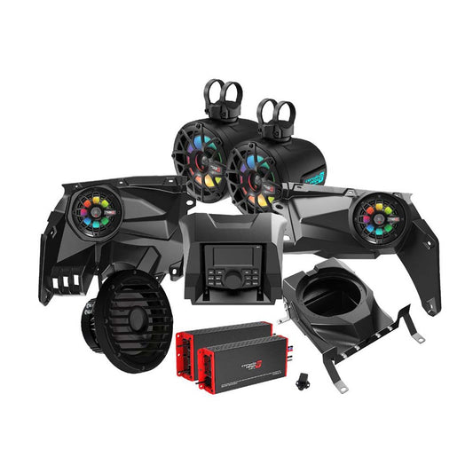 Cerwin Vega RPMX3KM3 2017+ Can Am Maverick X3/X3 Max Complete Speaker Kit with 4 Ch & 1 Ch Waterproof Amplifier, 10” Sealed Marine Subwoofer, 6.5” Tower Speaker System and CMR3 Media Audio Player