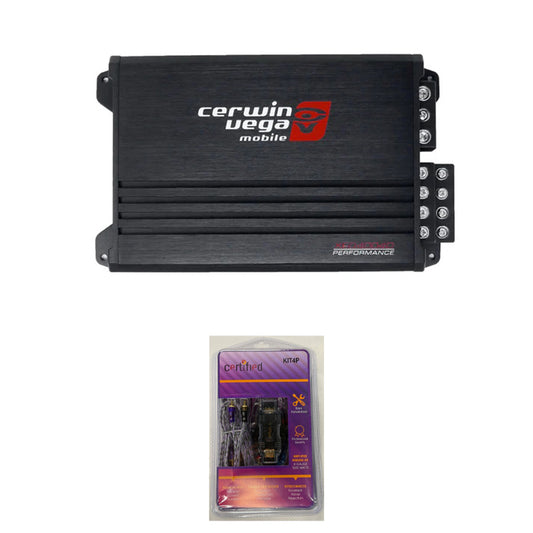 Cerwin Vega XED4004D (XED Series 4-Channel Full Range Class-D Amplifier) + KIT4P (Amplifier Wiring Kit - 4 Gauge 1500 Watts)