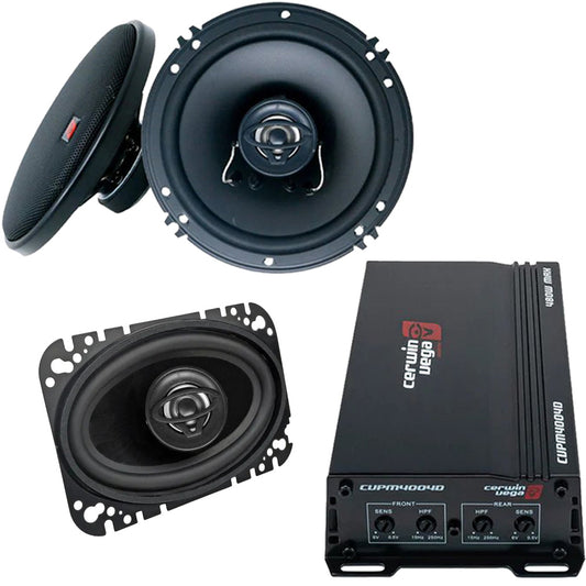 Cerwin Vega XED46 (XED Series 4"x 6" 2-Way Coaxial Speakers) + XED62 (XED Series 6.5" 2-Way Coaxial Speakers) + CVPM400.4D (CVPM Mini-Series 4-Channel Full Range Class-D Amplifier)