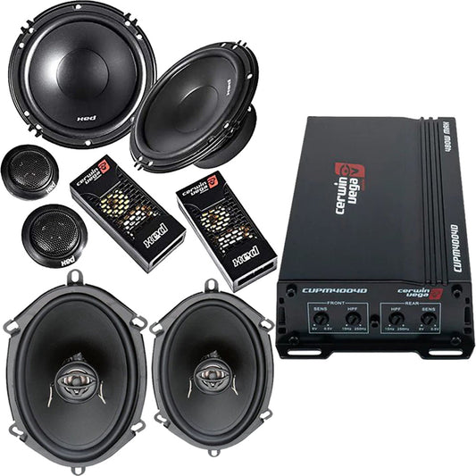 Cerwin Vega XED525C (XED Series 5.25" 2-Way Component Speaker Set) + XED57 (XED Series 5"x 7" 2-Way Coaxial Speakers) + CVPM400.4D (CVPM Mini-Series 4-Channel Full Range Class-D Amplifier)