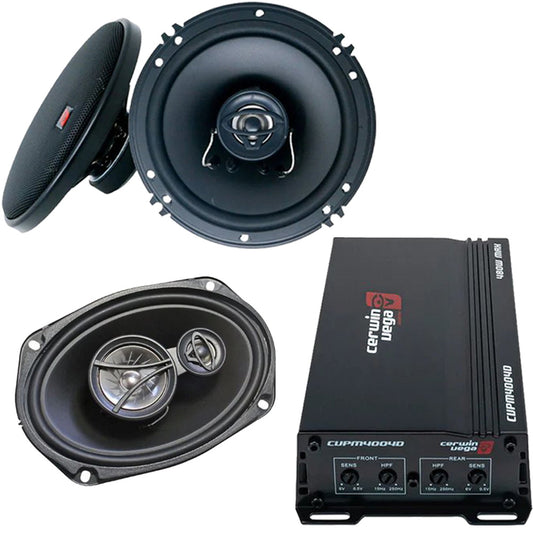 Cerwin Vega XED62 (XED Series 6.5" 2-Way Coaxial Speakers) + XED693 (XED Series 6"x9" 3-Way Coaxial Speakers) + CVPM400.4D (CVPM Mini-Series 4-Channel Full Range Class-D Amplifier)