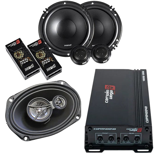 Cerwin Vega XED650C (XED Series 6.5" 2-Way Component Speaker Set) + XED693 (XED Series 6"x9" 3-Way Coaxial Speakers) + CVPM400.4D (CVPM Mini-Series 4-Channel Full Range Class-D Amplifier)